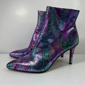 Iridescent Purple Teal Snake-Print Ankle Boots (offers welcome)